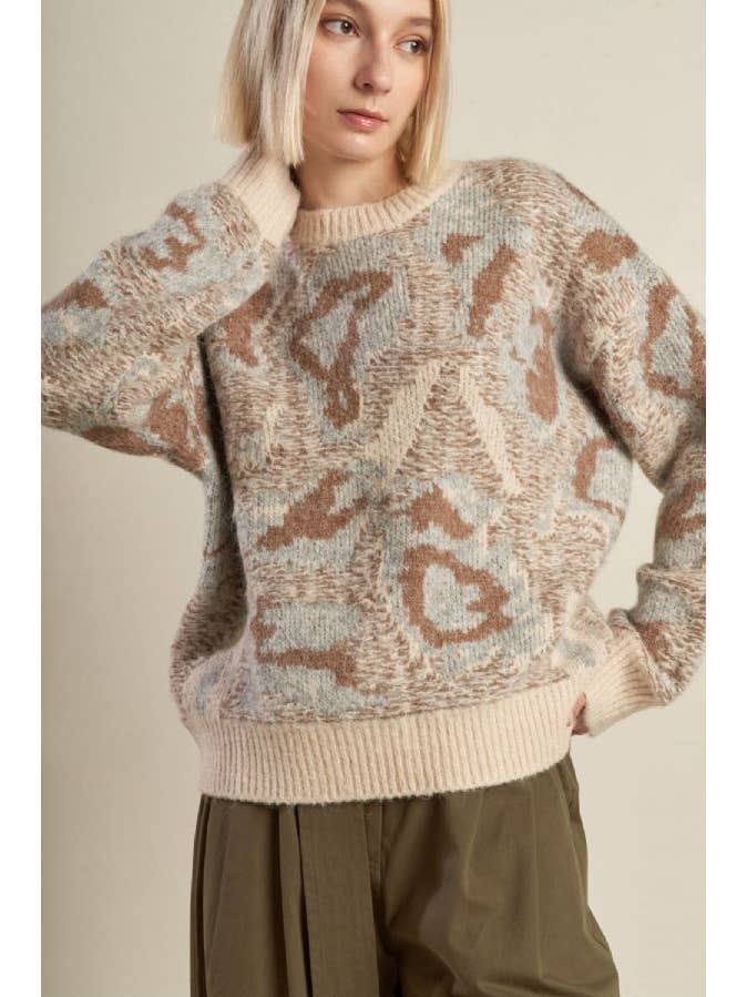 CREAM H GREY A jacquard pullover sweater - FSW1120 for wholesale on Faire