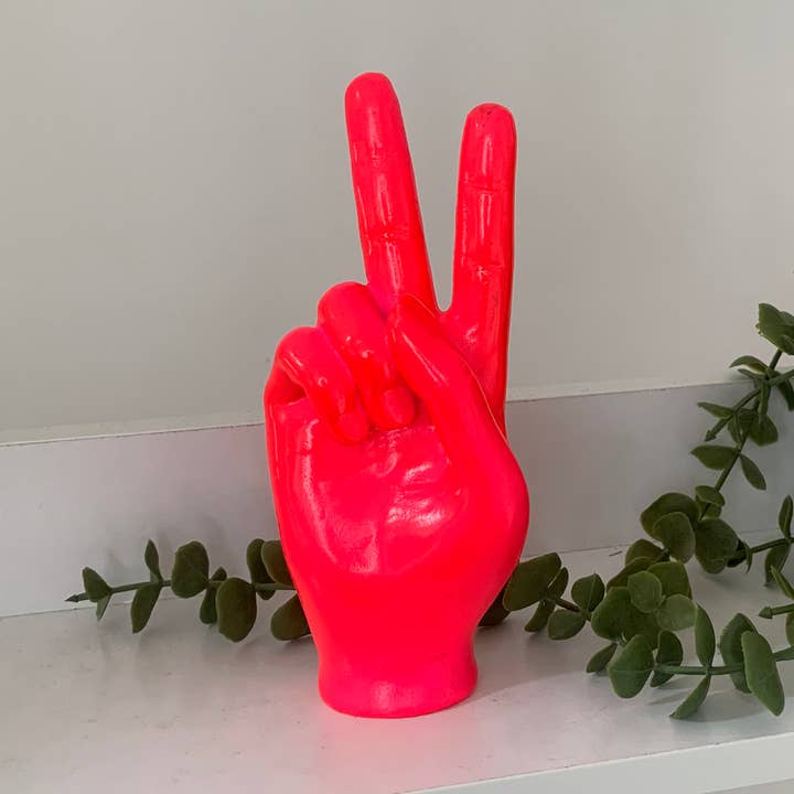 Neon Pink Peace Hand Ornament for wholesale by Humble Abode Decors