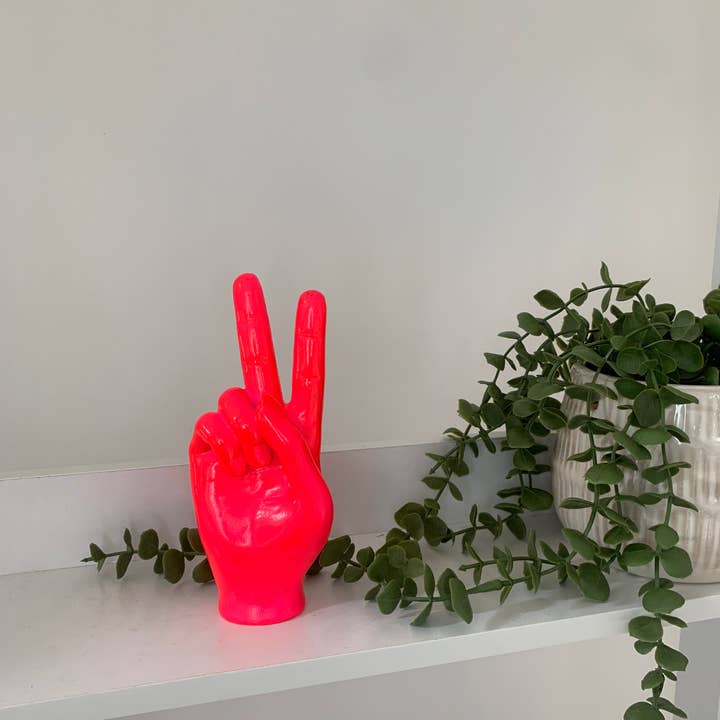 Neon Pink Peace Hand Ornament for wholesale by Humble Abode Decors