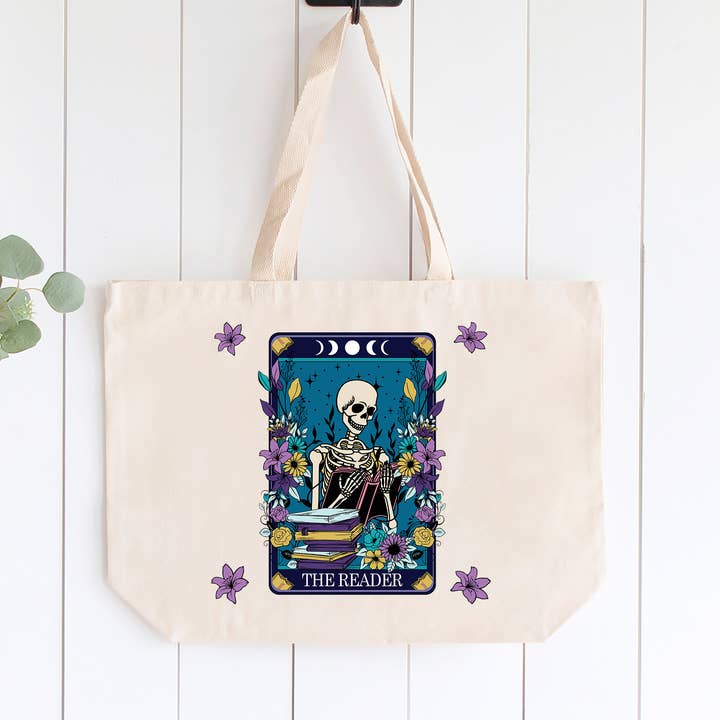 The Reader draagtas, vintage tarotskelet Halloween voor wholesale door Sycamore Creek Makers