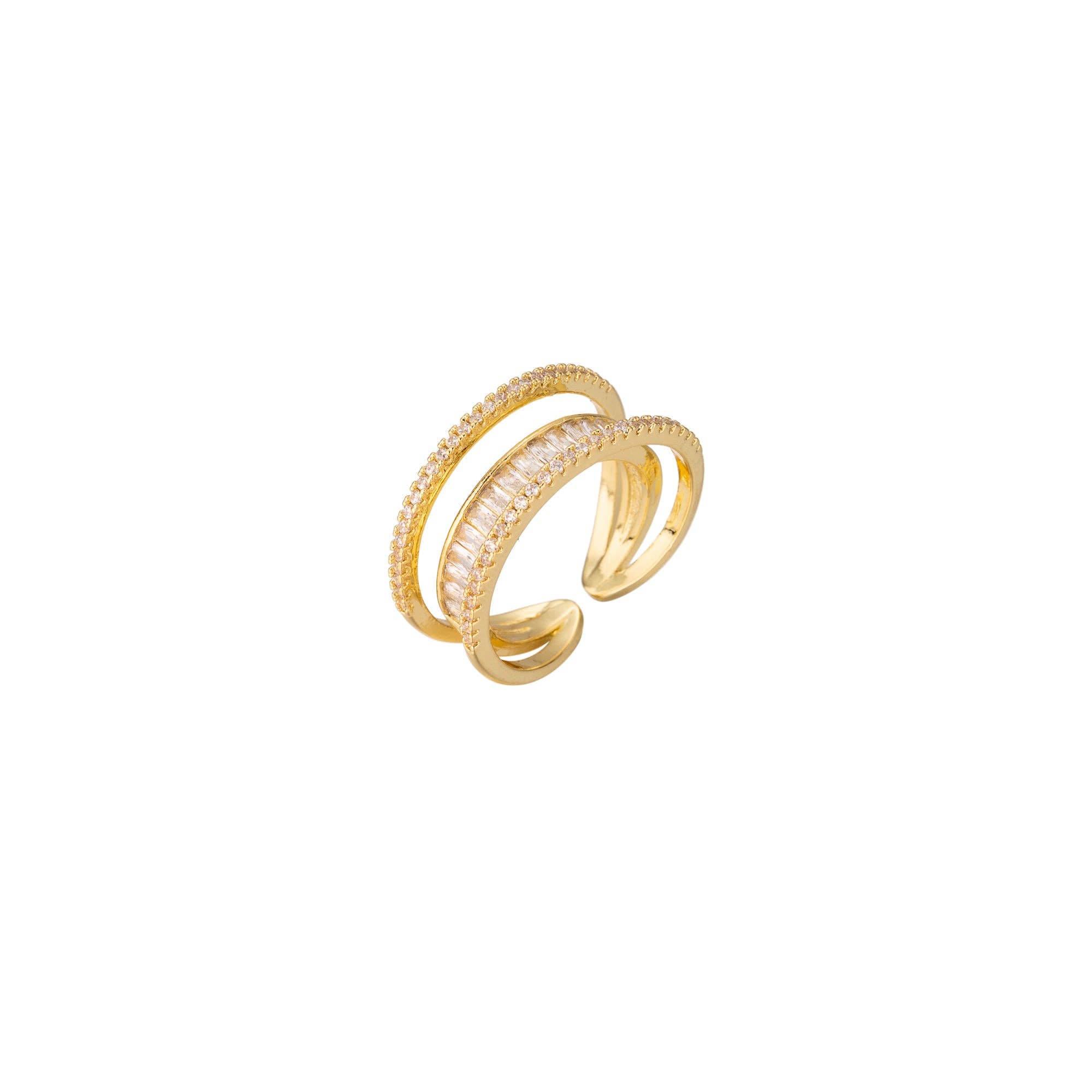 Simply Jewels - Wholesale Multi-Stone Ring - Gold Stacked Gold Baguette Minimalist Adjustable ✦  RI-0303 RI-03040