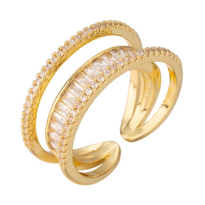 Simply Jewels - Wholesale Multi-Stone Ring - Gold Stacked Gold Baguette Minimalist Adjustable ✦ RI-0303 RI-03040