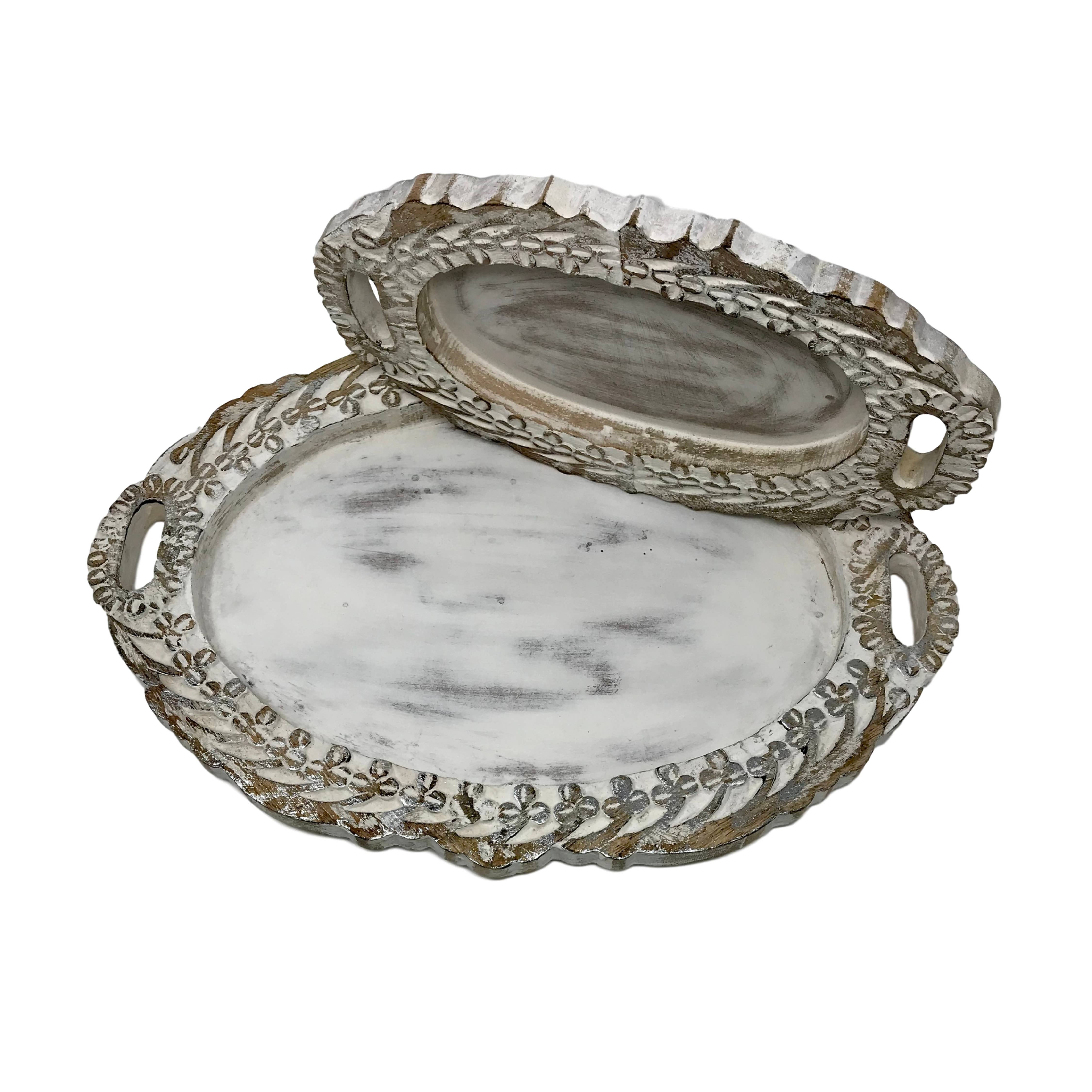 Wilco Home – Engroshandel Pyntebakke – Sæt med 2 håndskårne træ LOUIS XIV Vanity Bakker1