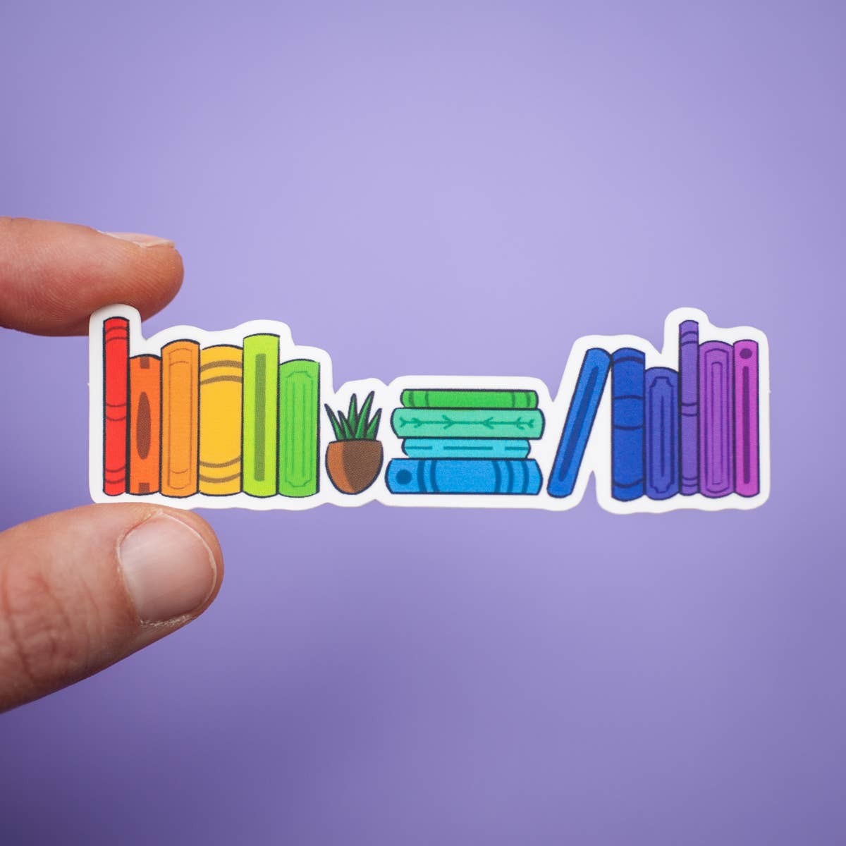 Rainbow Bookshelf sticker for wholesale by Crafty Queer Studio