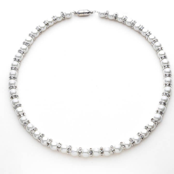 Colar magnético branco e cristal 18” por atacado de Magnehealth