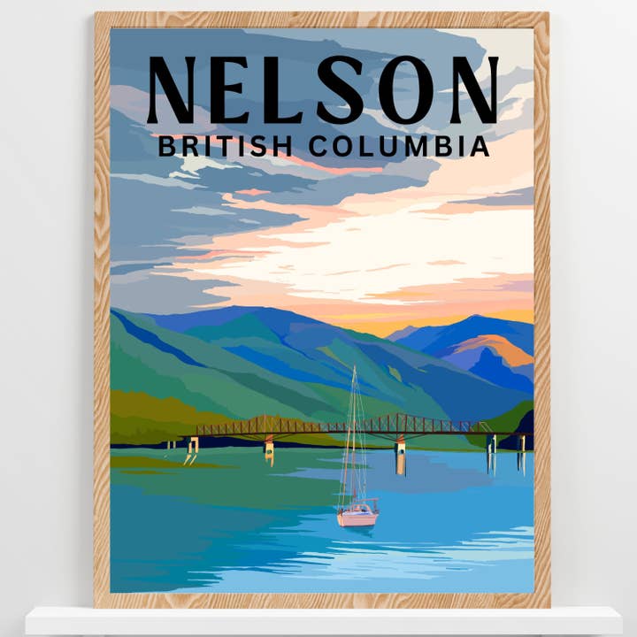 Nelson, British Columbia, Canada | Poster d'arte di viaggio per la vendita all'ingrosso da parte di Wild Life Design Co.