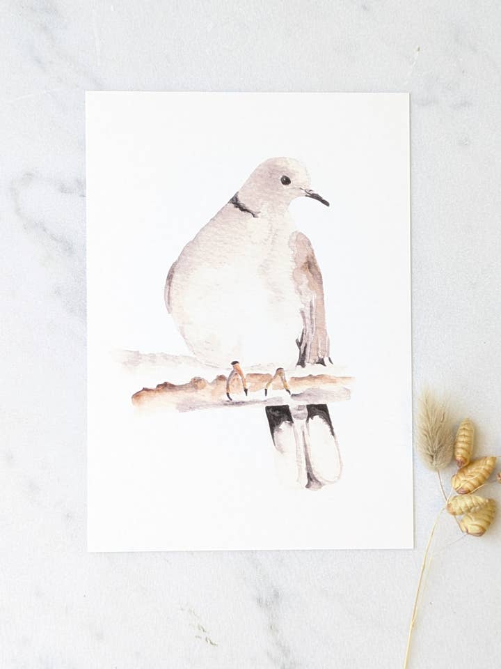 Art print Collared Dove | Handmade | bio top paper for wholesale by ArtworkByMadelon