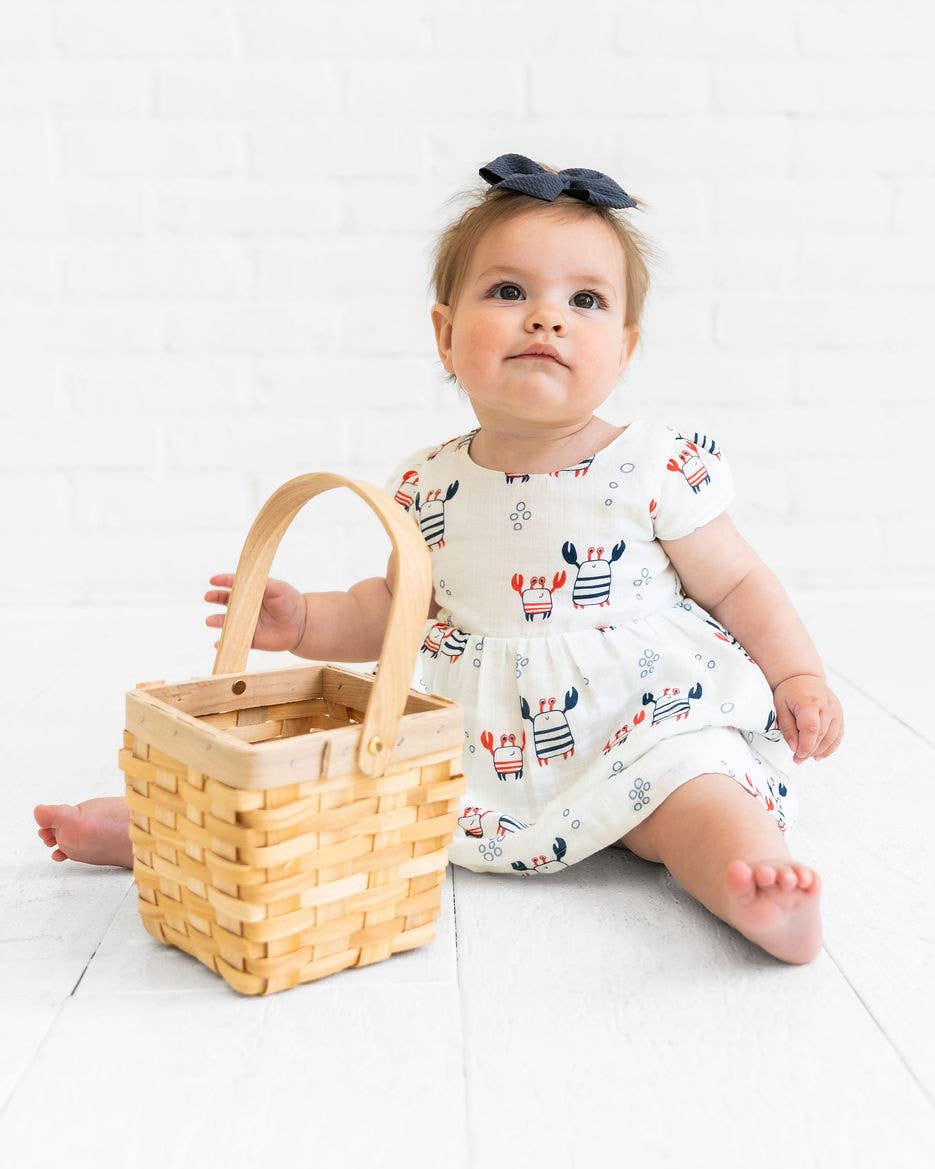 NATURAL Nautical Crab Baby Dress + Bloomer (Organic Muslin) for wholesale on Faire4