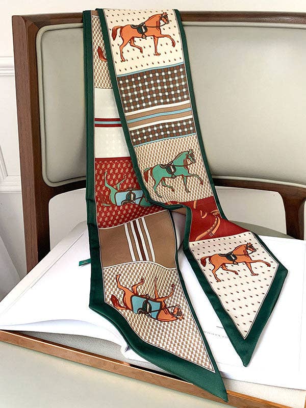 GRÖN Vintage scarfsjal i sidenimitation med färgglatt djurtryck för wholesale på Faire1