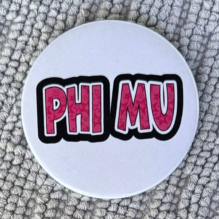 Phi Mu Sorority 3" pin/knop - felroze/zwart voor wholesale door Buttongirl99