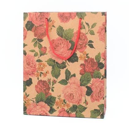 24x19x8cm. Floral Print Kraft Gift Bag for wholesale by Inca UK