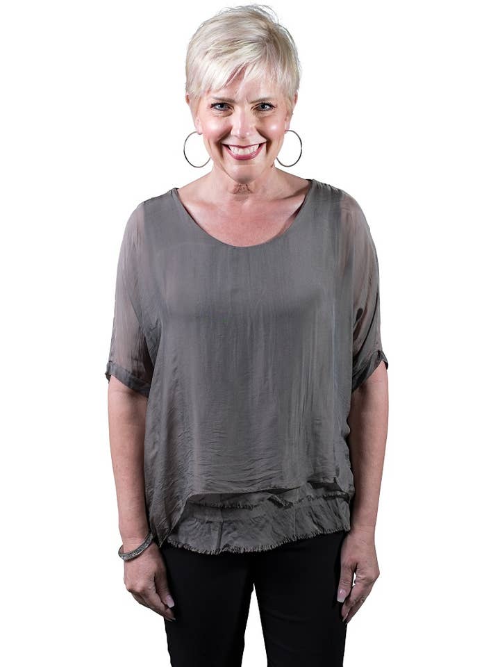 TINA Stephens Italy/Tees By Tina - Wholesale Blouse - Women's - Adriana Silk Double Raw Edge Top (BQ209)14