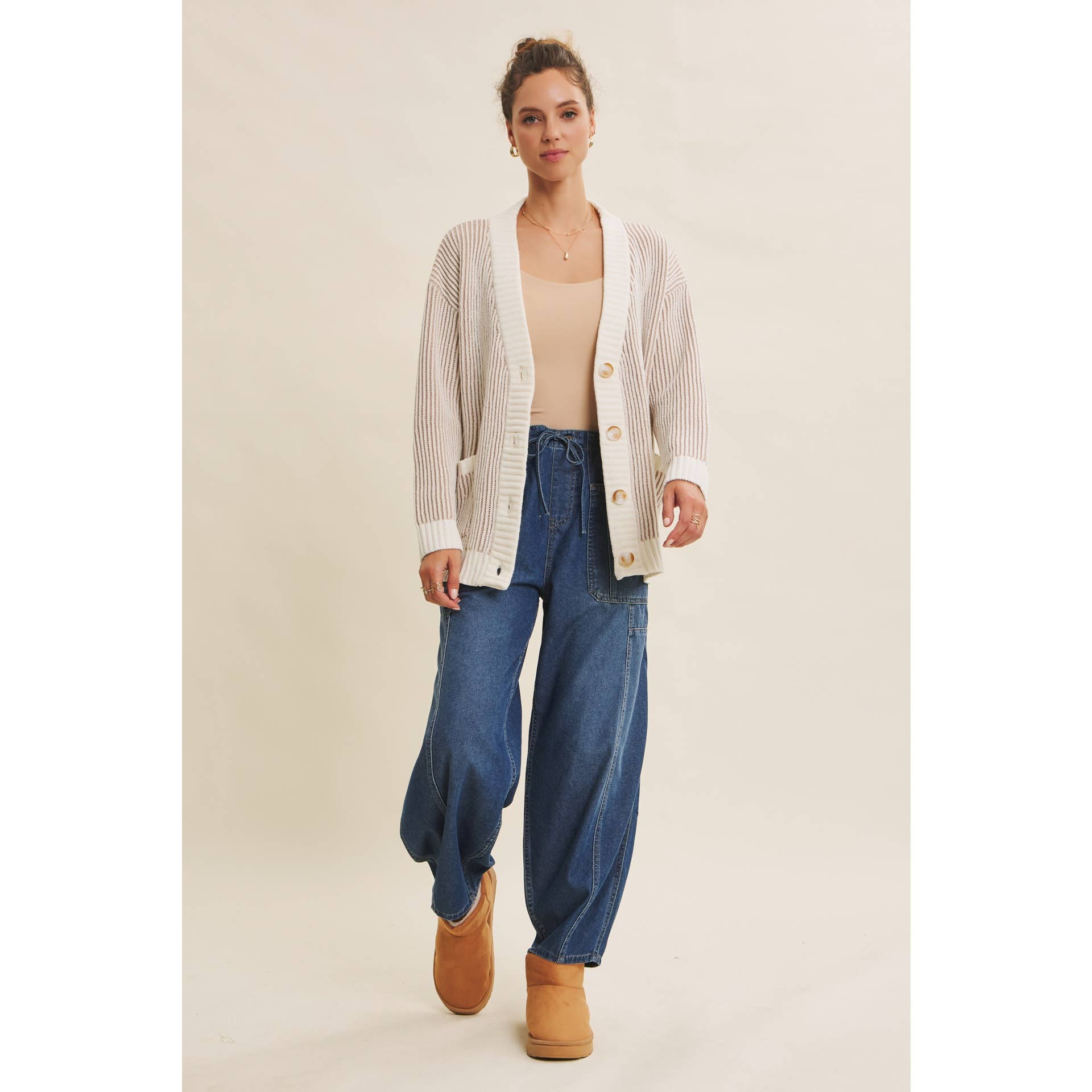 ESSENTIAL DENIM WASHED BALLOON LEG DENIM PANTS for wholesale on Faire5