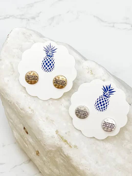 'Velsignede' Sentiment Stud Øreringe for engroshandel hos Prep Obsessed Wholesale