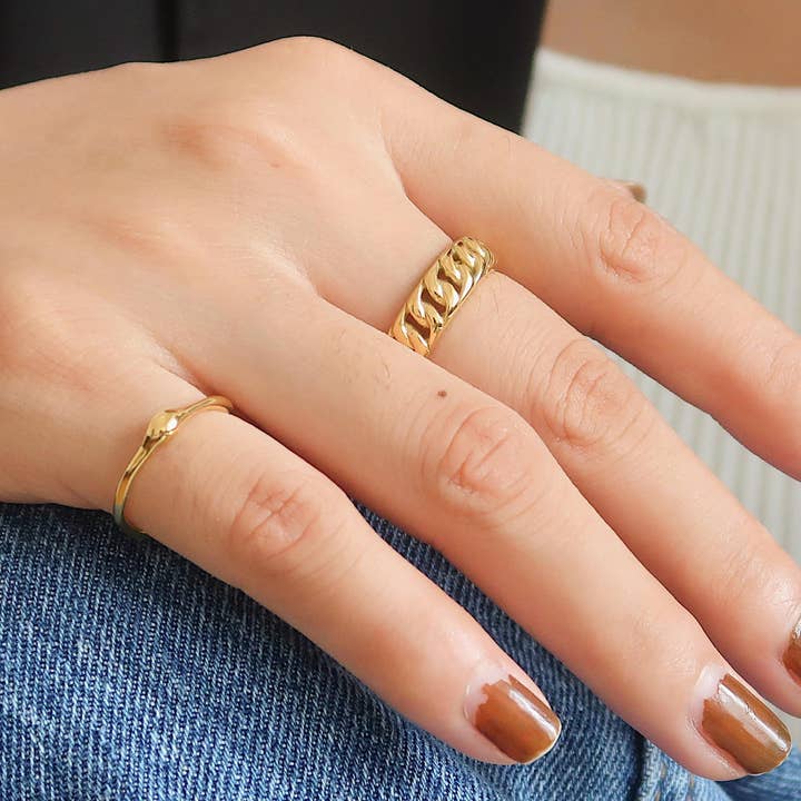 Yellow Gold Billie 18K Non-Tarnish Braided Chain Ring for wholesale on Faire2