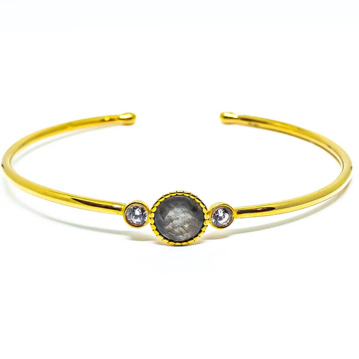 Labradorite CZ Sterling Silver Gold Bangle Bracelet for wholesale by Quasar Gems USA