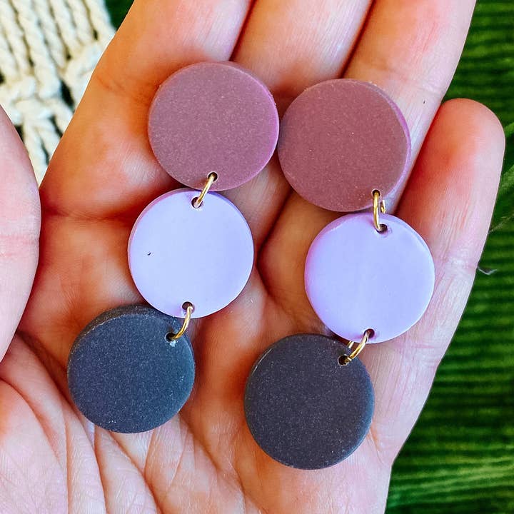 Purple Ombre Dots: Round Earring, Medium Dangle Earrings, Gift for Women, Statement Earring, Handmade Jewelry, Purple Ombré Earring for wholesale by Lauren Likes Art