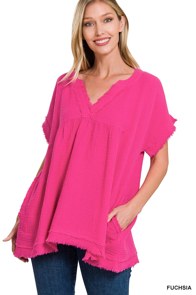 42POPS – wholesale Tunika - Dam – "Rå kant kortärmad V-ringad tröja31