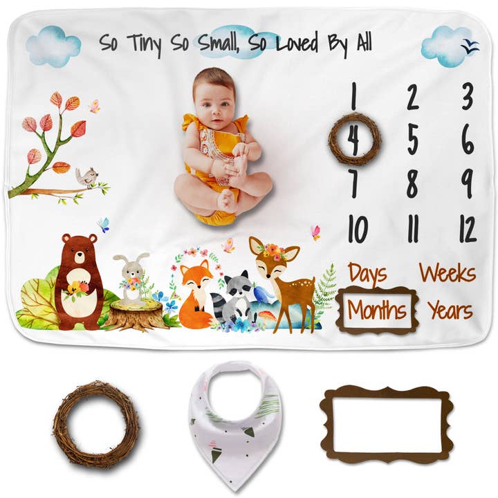 LUKA&LILY Baby Monthly Milestone Blanket Boy and Girl, Milestone Blanket Baby Boy, Baby Month Blanket | Baby Boy Blanket, Newborn Baby Shower Girls, Baby Boy Gifts, Baby Girl Gifts, Bib+Markers 60x40 for wholesale by Luka & Lily