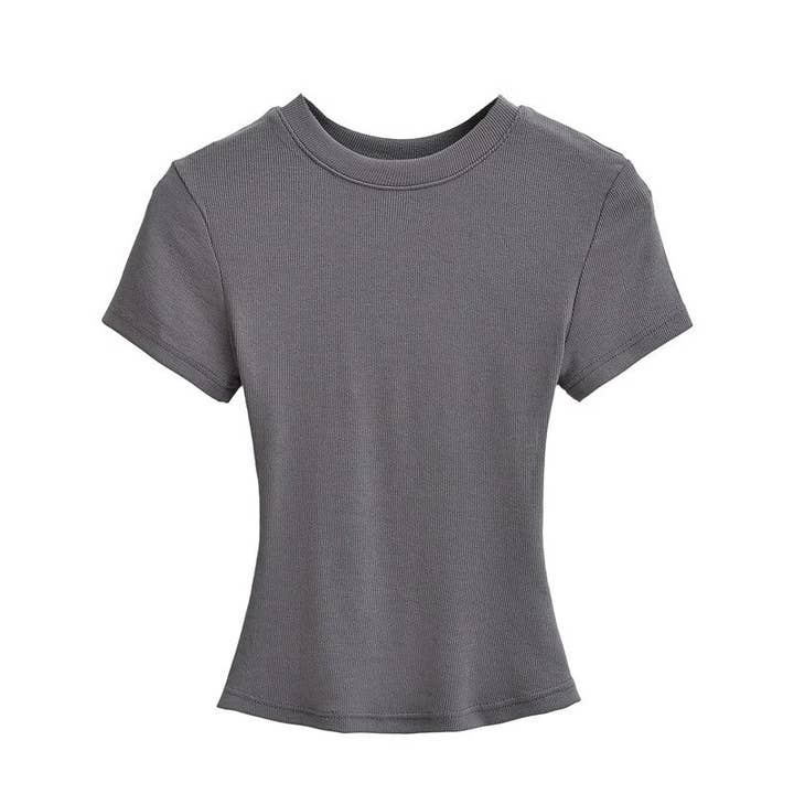 UZ Wholesale Store - Wholesale T-Shirt - Women's - Plain Color Threaded Round Neck Short Sleeve T-Shirt