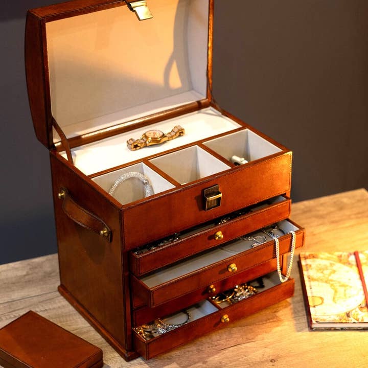 Gran joyero de cuero de coñac para venta al por mayor de Roberts and Dore