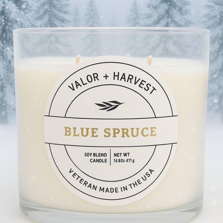 Blå Gran 3-Vekesljus – 14,5 oz Soja- och Kokosvaxblandning | Valor+Harvest för wholesale av Valor+Harvest