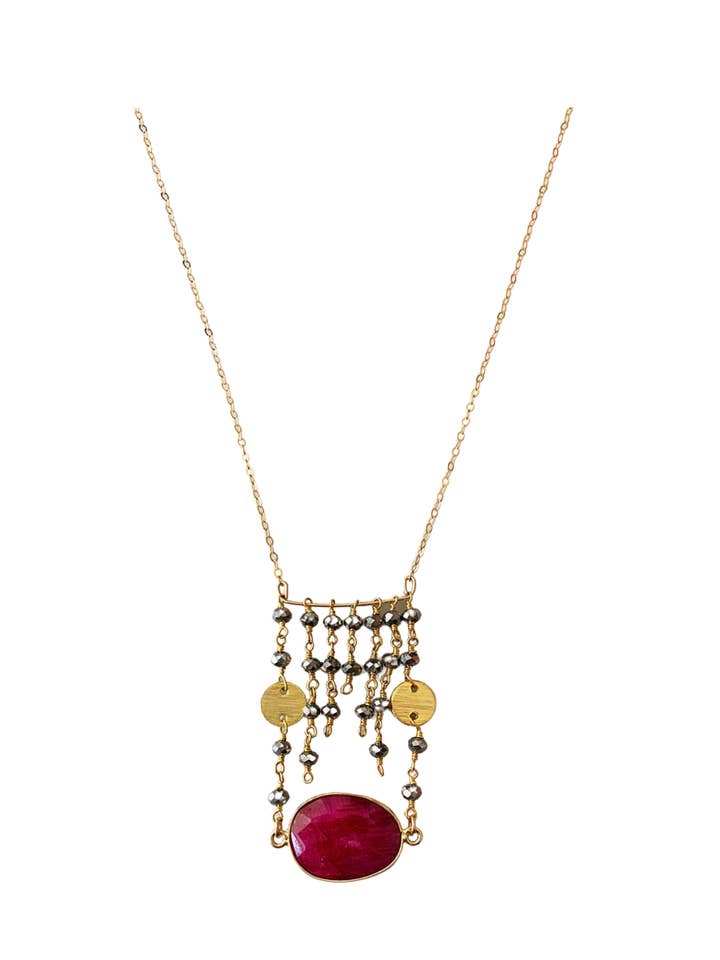 Jessica Gold Coin Necklace in Ruby and Pyrite for wholesale by A Blonde and Her Bag