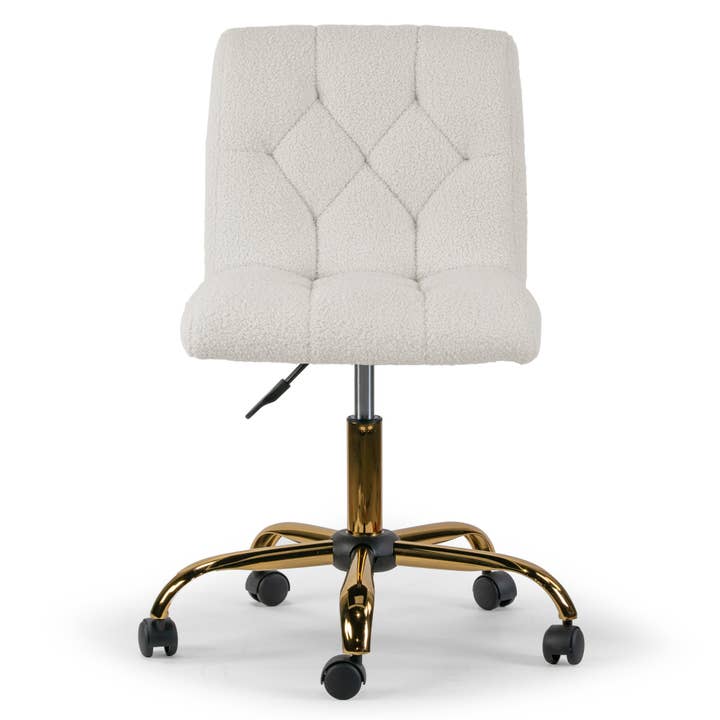 Glamour Home - Wholesale Chair - Aman Cream Boucle Swivel Office Chair with Golden Frame2
