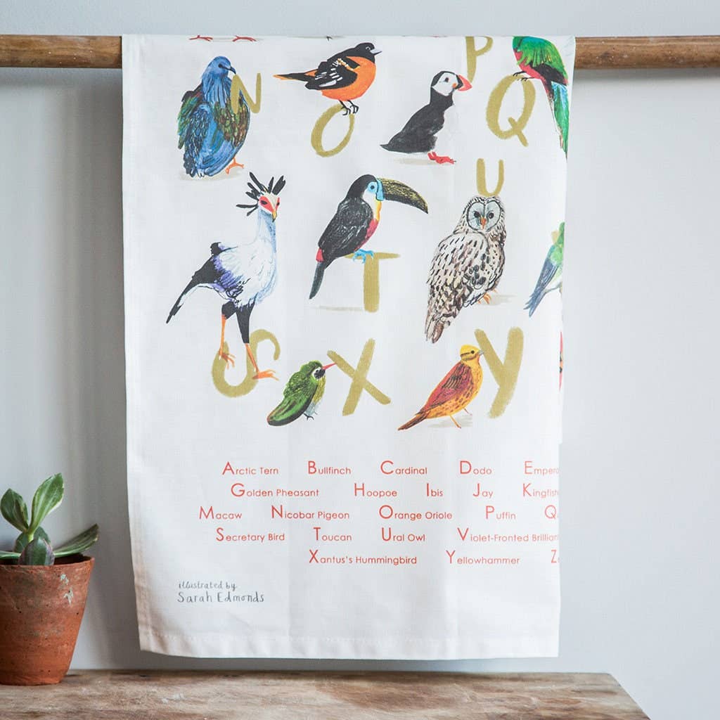 Sarah Edmonds Illustration - Wholesale Tea Towel - Avian Alphabet Bird Cotton Tea Towel7