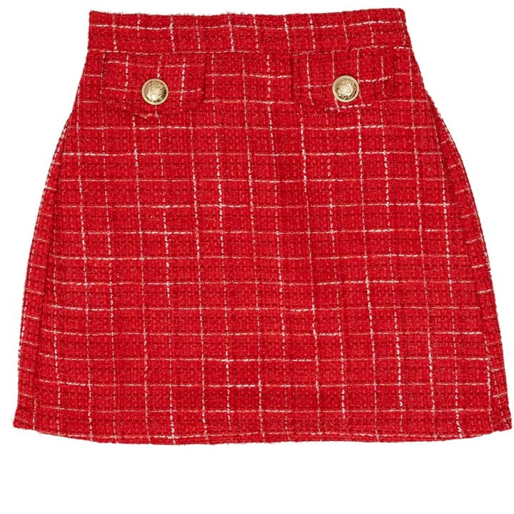 Leah Red Tweed Skirt for wholesale by The Oaks Apparel Company