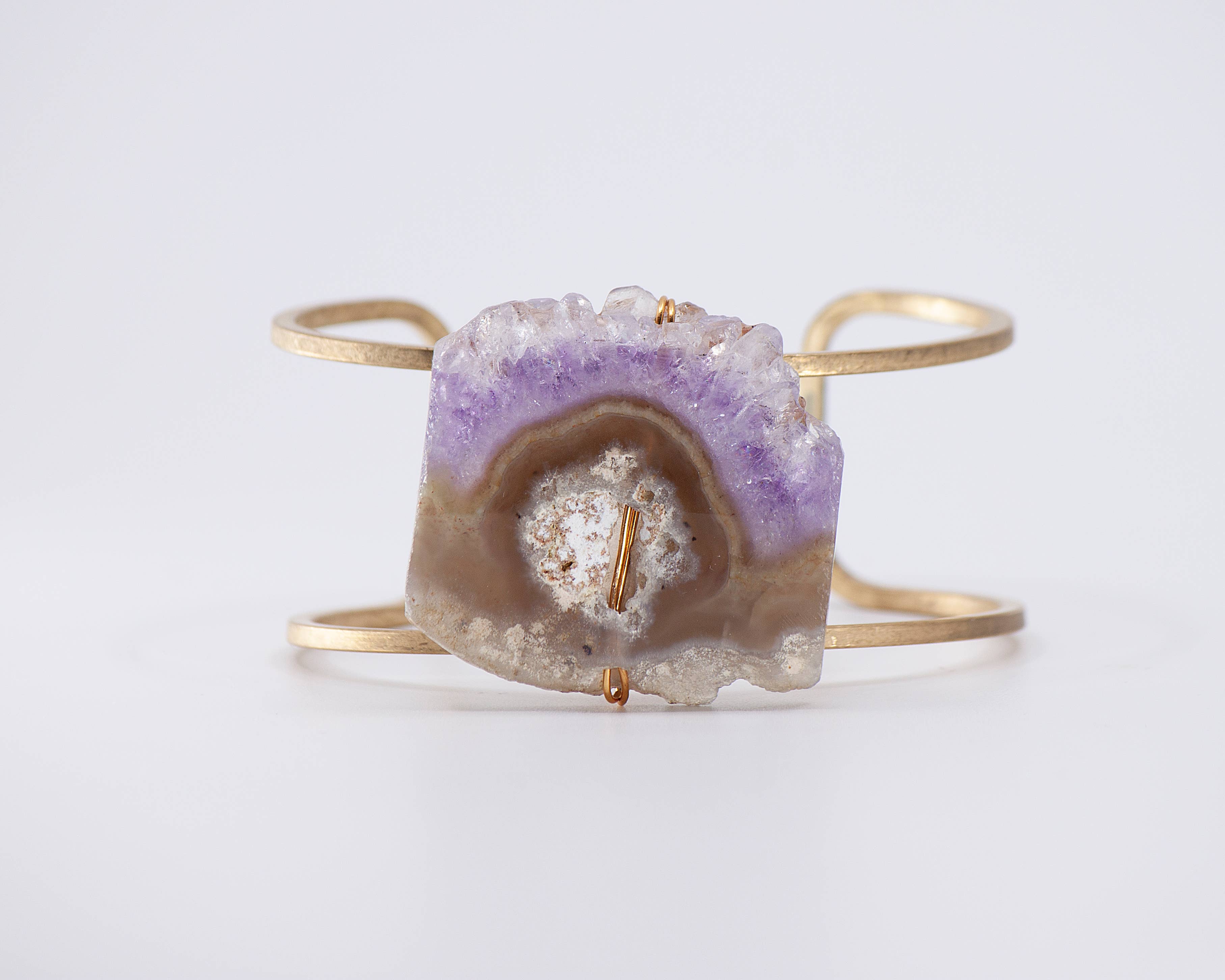 Sara Sela Jewelry - Wholesale Cuff Bracelet - Natural Amethyst Druzy and Brass Wire Wrapped Cuff Bracelet9