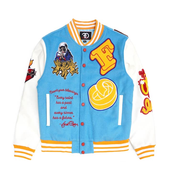 F1021 "SAINTS" Varsity Jacket - Blue for wholesale on Faire