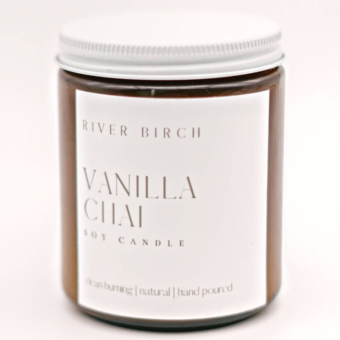 River Birch Candles - Wholesale Jar/Filled Candle - 8.5oz Vanilla Chai - Amber Jar - Soy Candle1