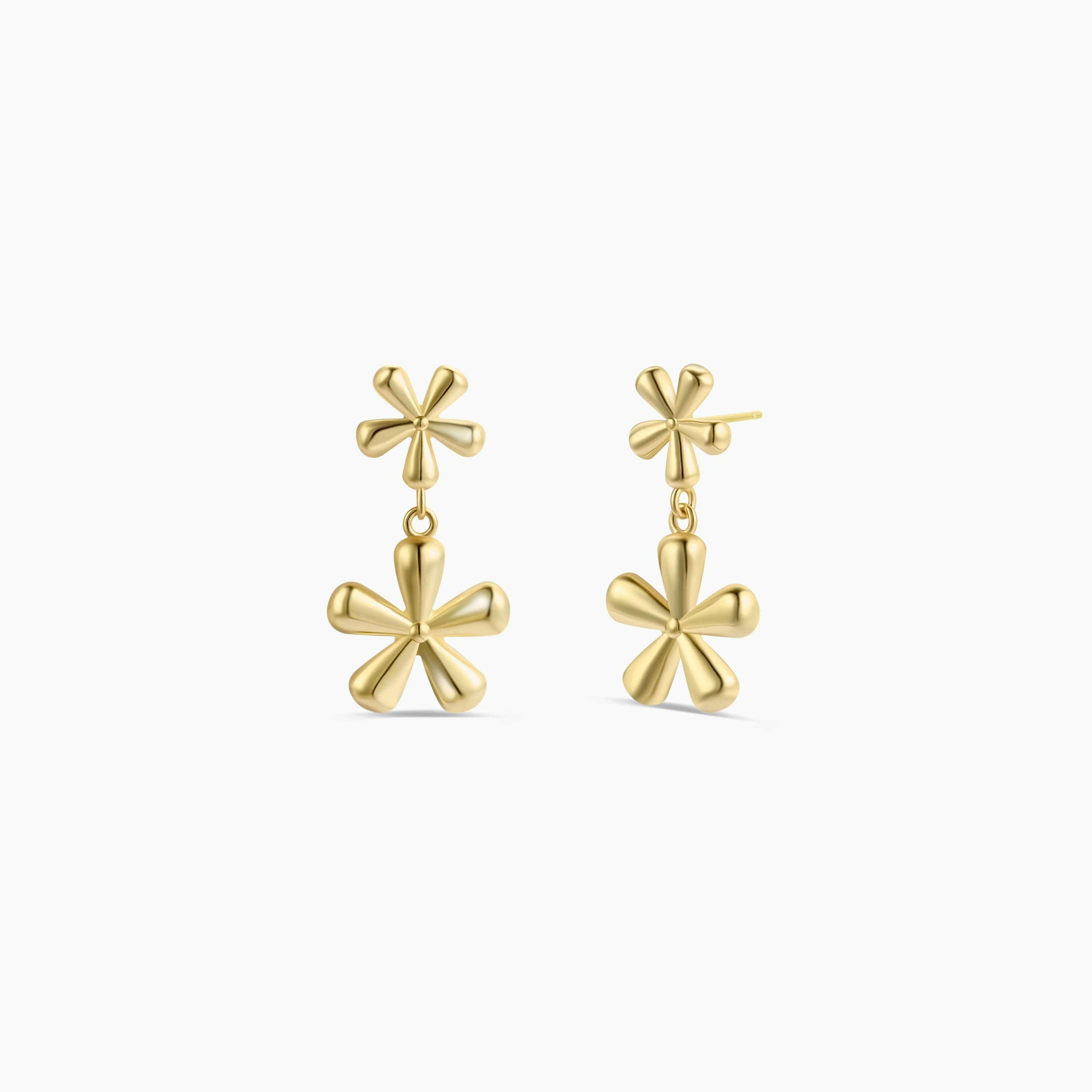 JaxKelly - Wholesale Hangende/ronde oorbellen - Double Daisy - Gouden oorbellen0