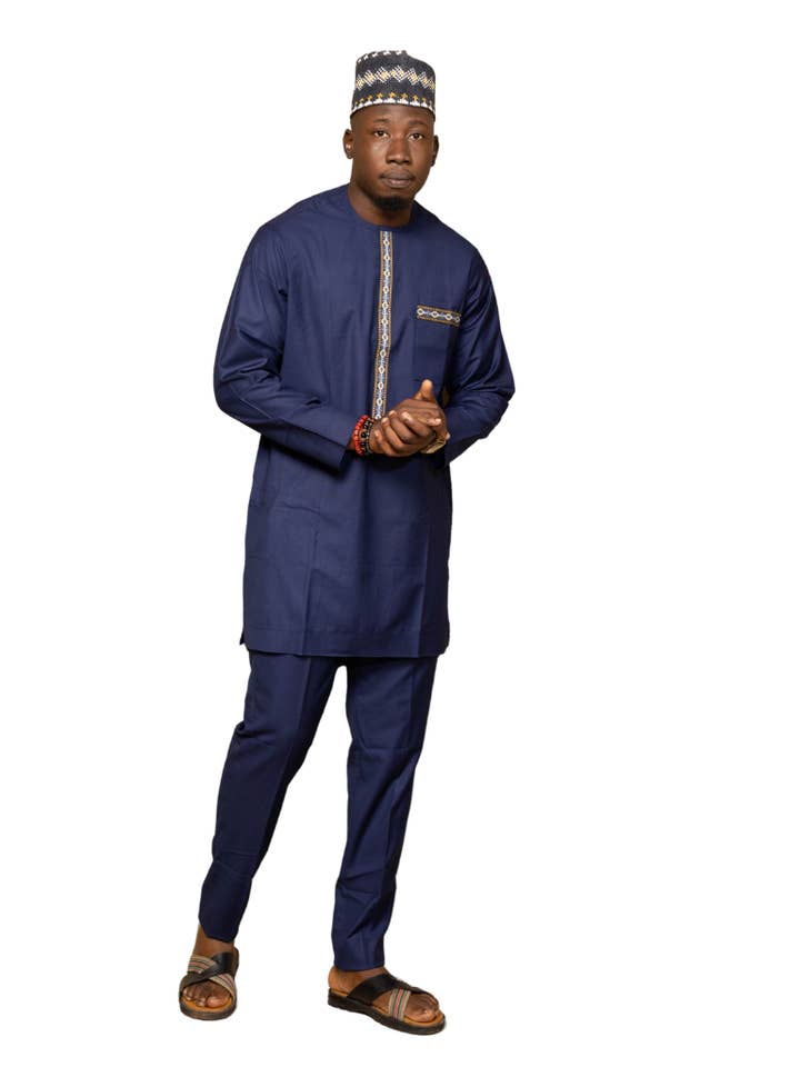 CUMO London – Engroshandel Top- og buksesæt (IKKE loungewear) – til mænd – 2 stk afrikansk print langærmet kaftan top og bukse til mænd - Chidi