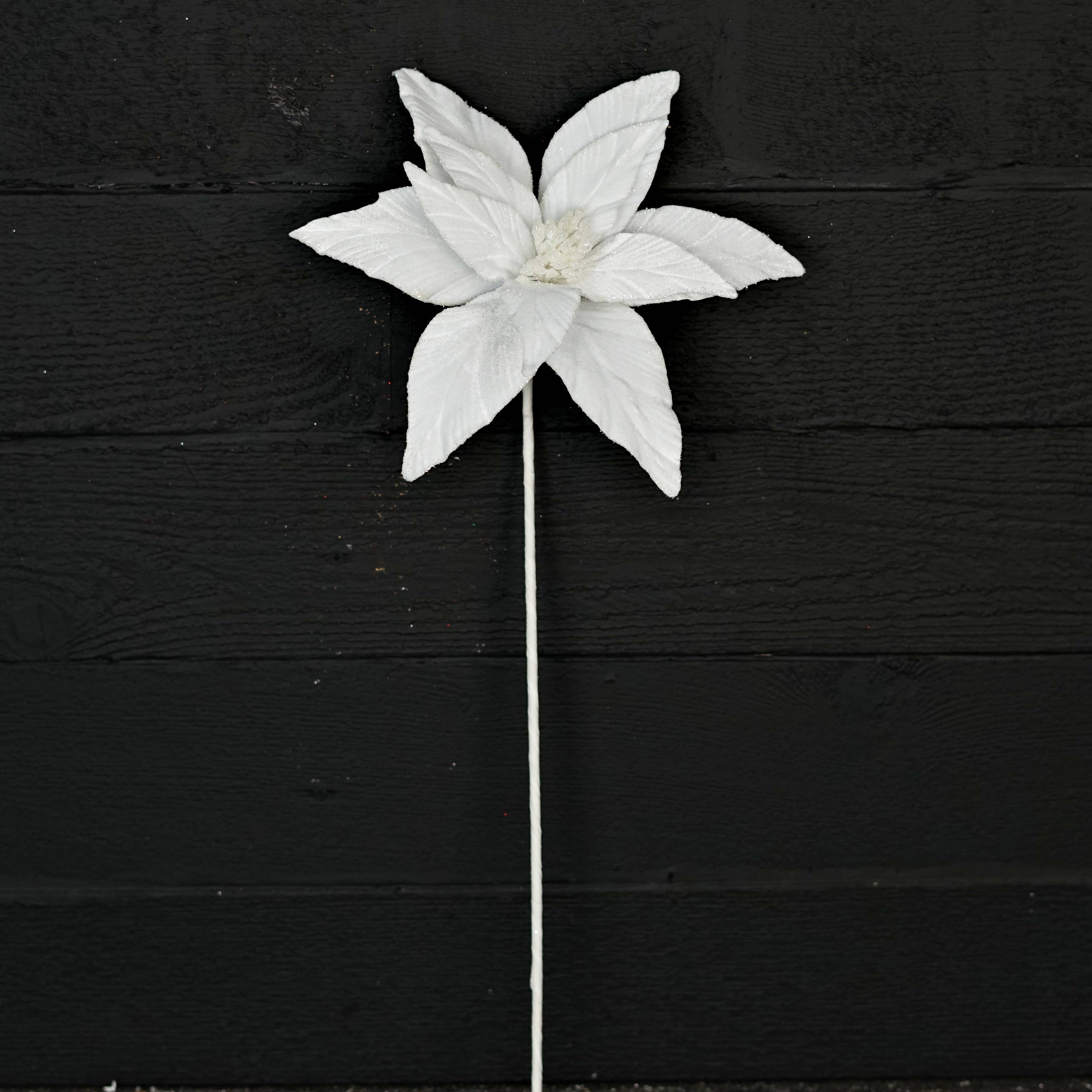 Holiday Depot Inc. - Wholesale Christmas Decoration - ISB73685- 12inD x 24inL Velvet Holly Point Poinsettia-White1