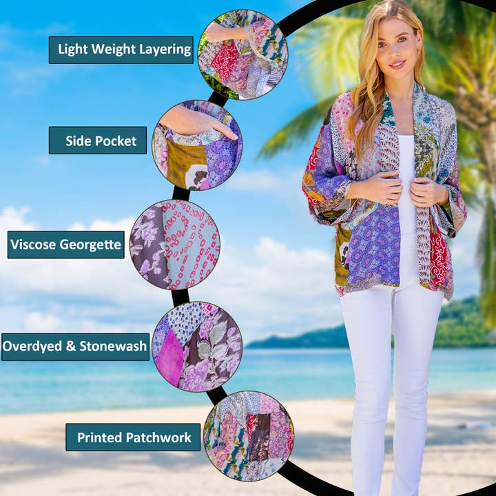 Latte Floral Print Puff Sleeve Western Women Kimono Loose Cover Up for wholesale on Faire