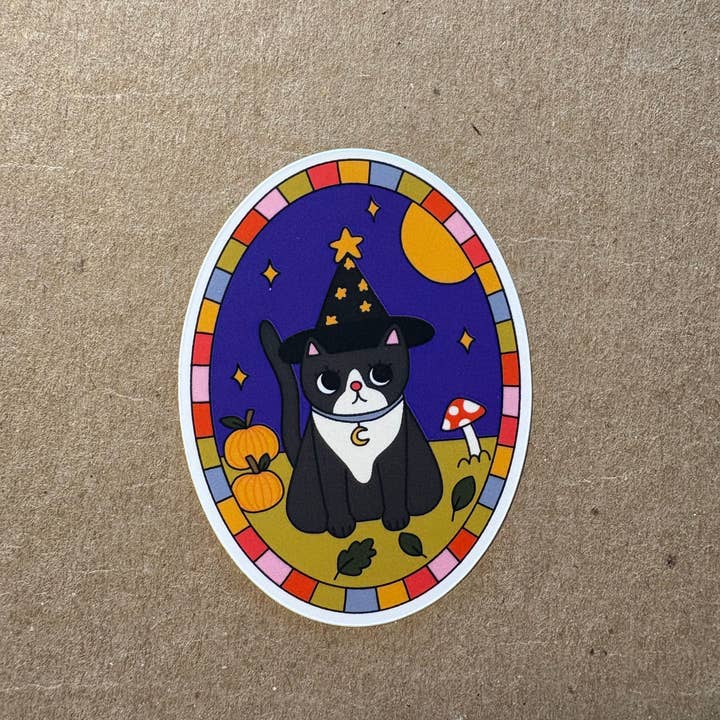 Witchy Cat Sticker for wholesale by Caroline Friend Art