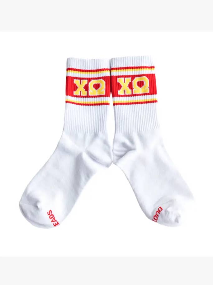 Chi Omega Sorority Socks for wholesale by Duo Threads