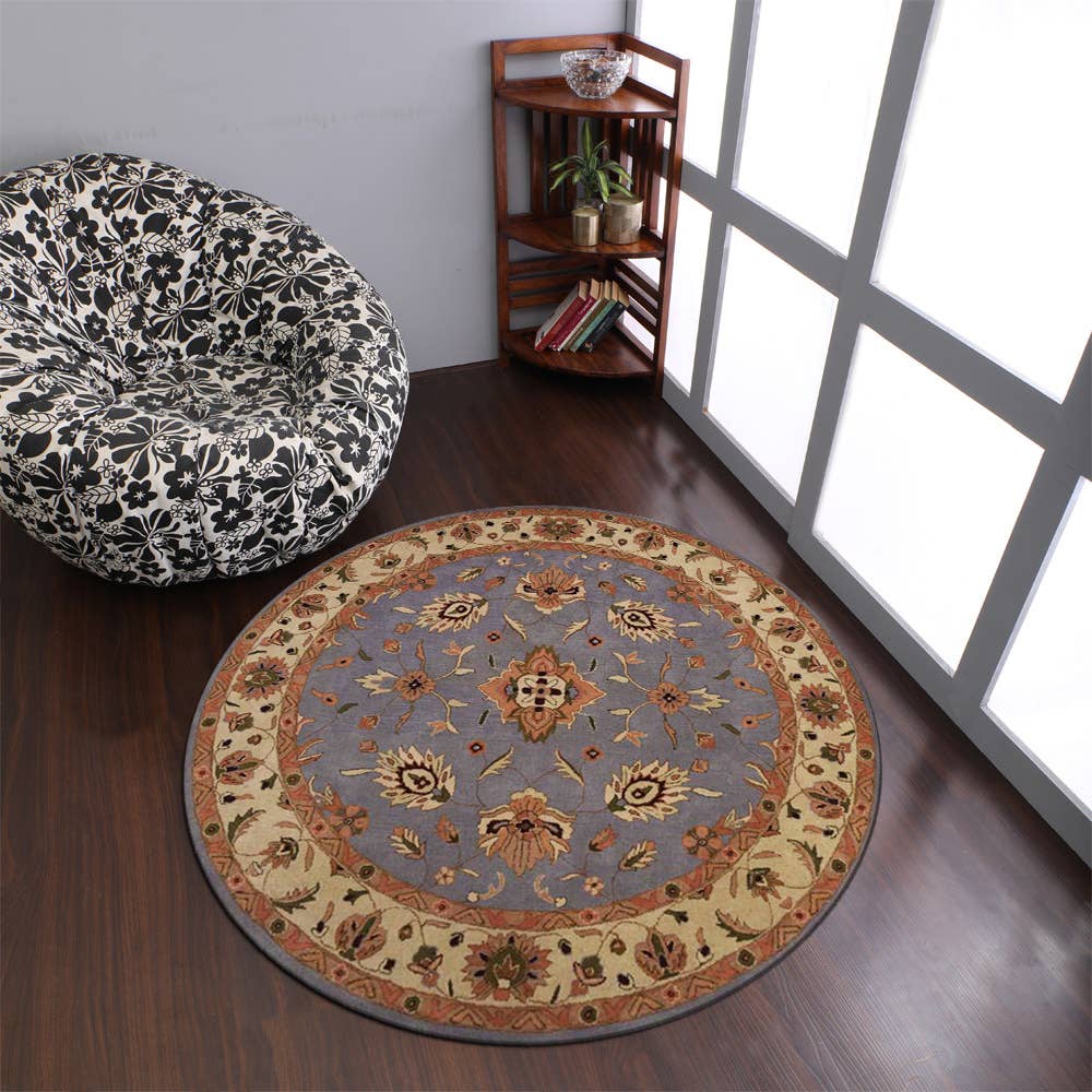 Hand Tufted Wool Round Area Rug in Blue and White for wholesale on Faire0