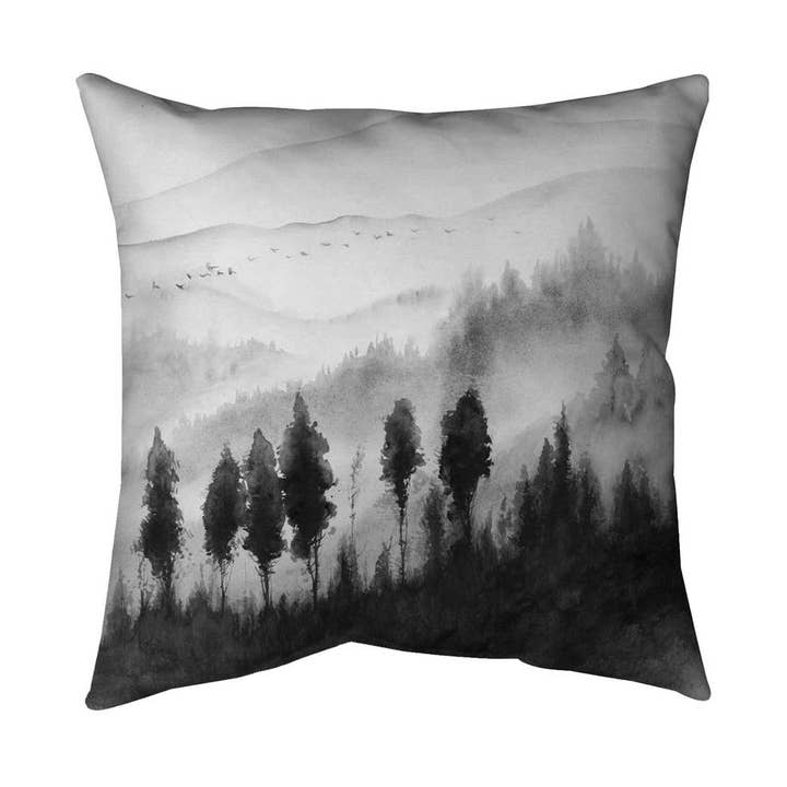 Landscape mono in watercolor | Inside pillow 26" x 26" for wholesale by BEGIN HOME DECOR