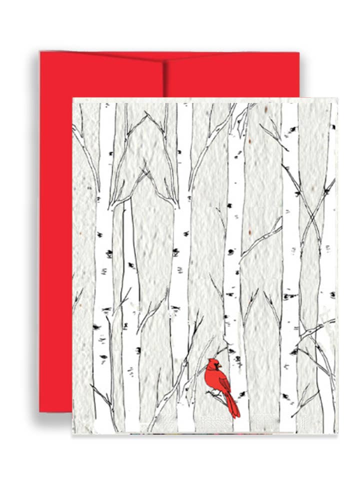 Christmas Cardinal Wildflower Seed Paper Greeting Card for wholesale by Artsy Em