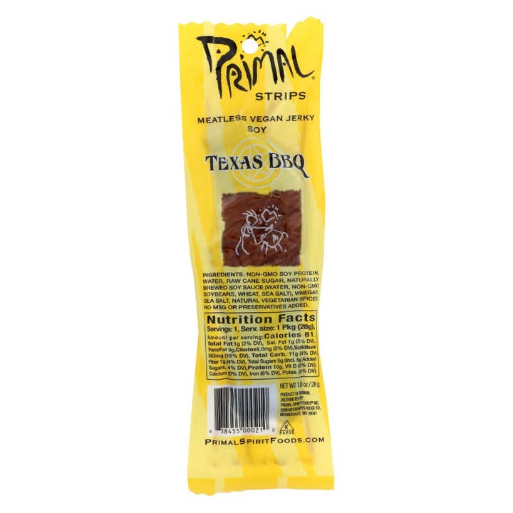 Everyday Supply Co - Wholesale Jerky - Primal Strips Vegan Jerky - Texas BBQ Soy - 1 Oz (24 Pack)