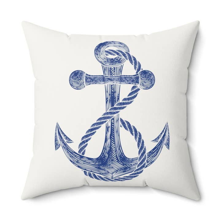 Blue Anchor, Off white Nautical Throw PIllow for wholesale by Lyn Roma