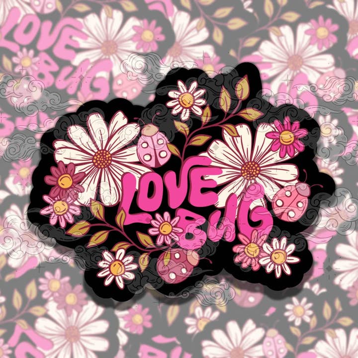 Love Bug Ladybugs Cute Colorful Cottagecore Vinyl Sticker, for wholesale by Sticky Sadness Designs