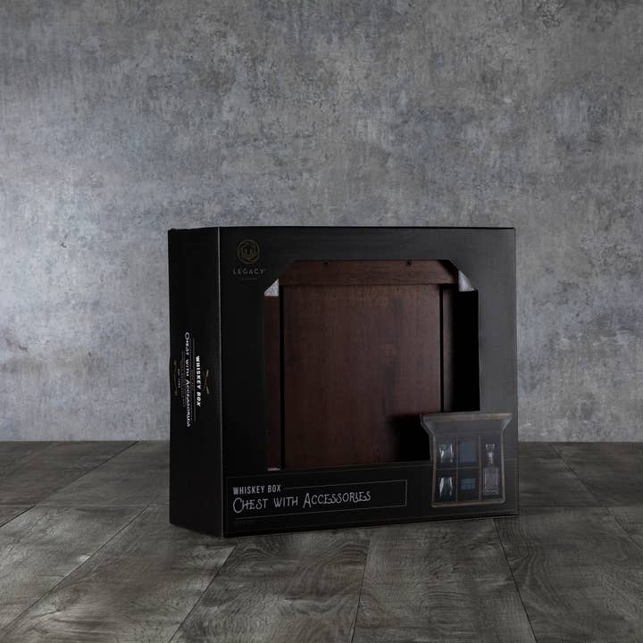 Dark Stain Parawood Whiskey Box with Decanter - Gift Set for wholesale on Faire9