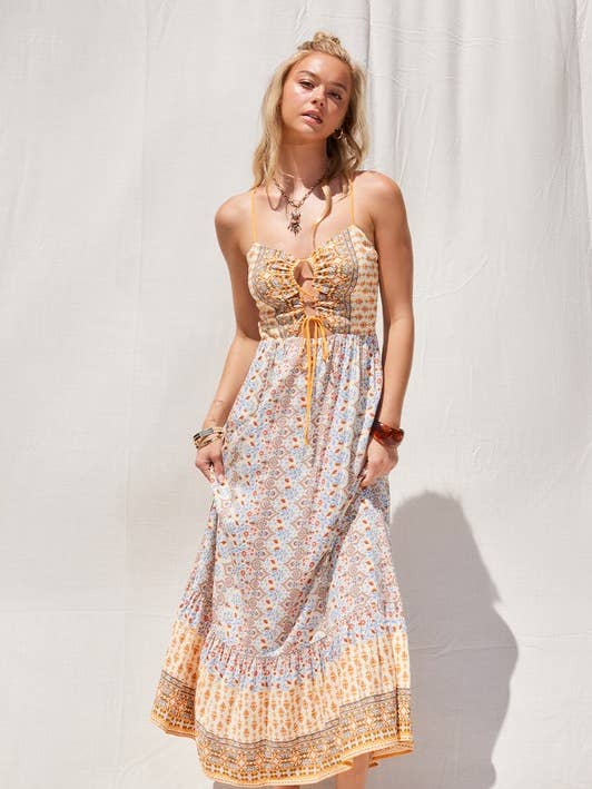 Border Print Cut Out Maxi Dress for wholesale by ILLA ILLA