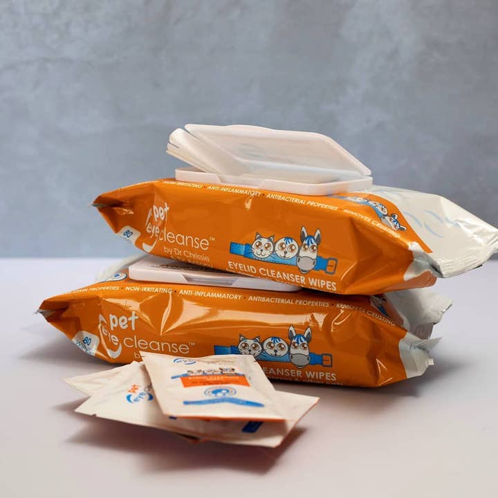 Chrissanthie Cosmetics - Vente Produit de toilettage – chien - Lingettes nettoyantes pour les yeux pour animaux de compagnie (80 ct)