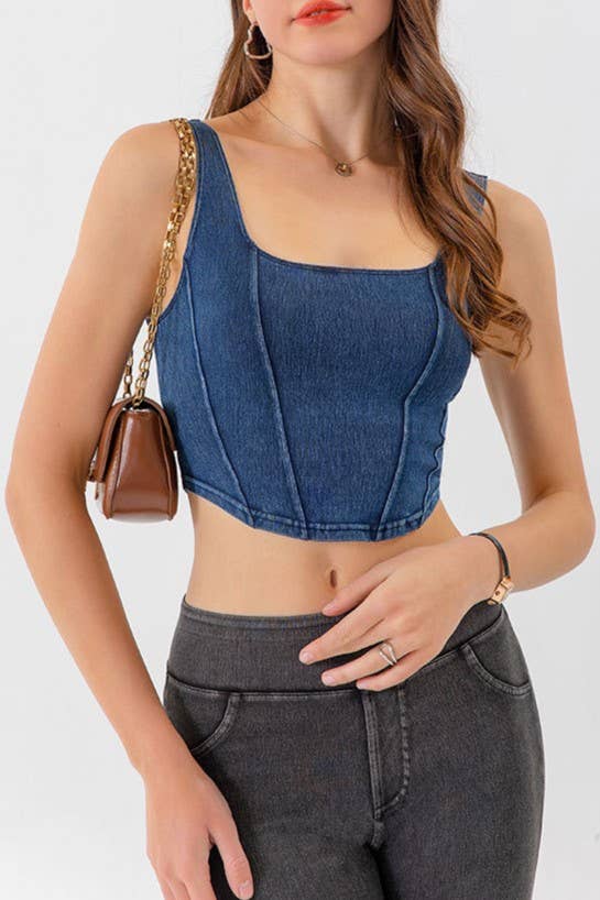 Rosa Clothing - Wholesale Tank Top - Women's - elasticated denim crop tank top brami top8