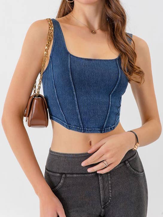 Rosa Clothing - Wholesale Tank Top - Women's - elasticated denim crop tank top brami top8